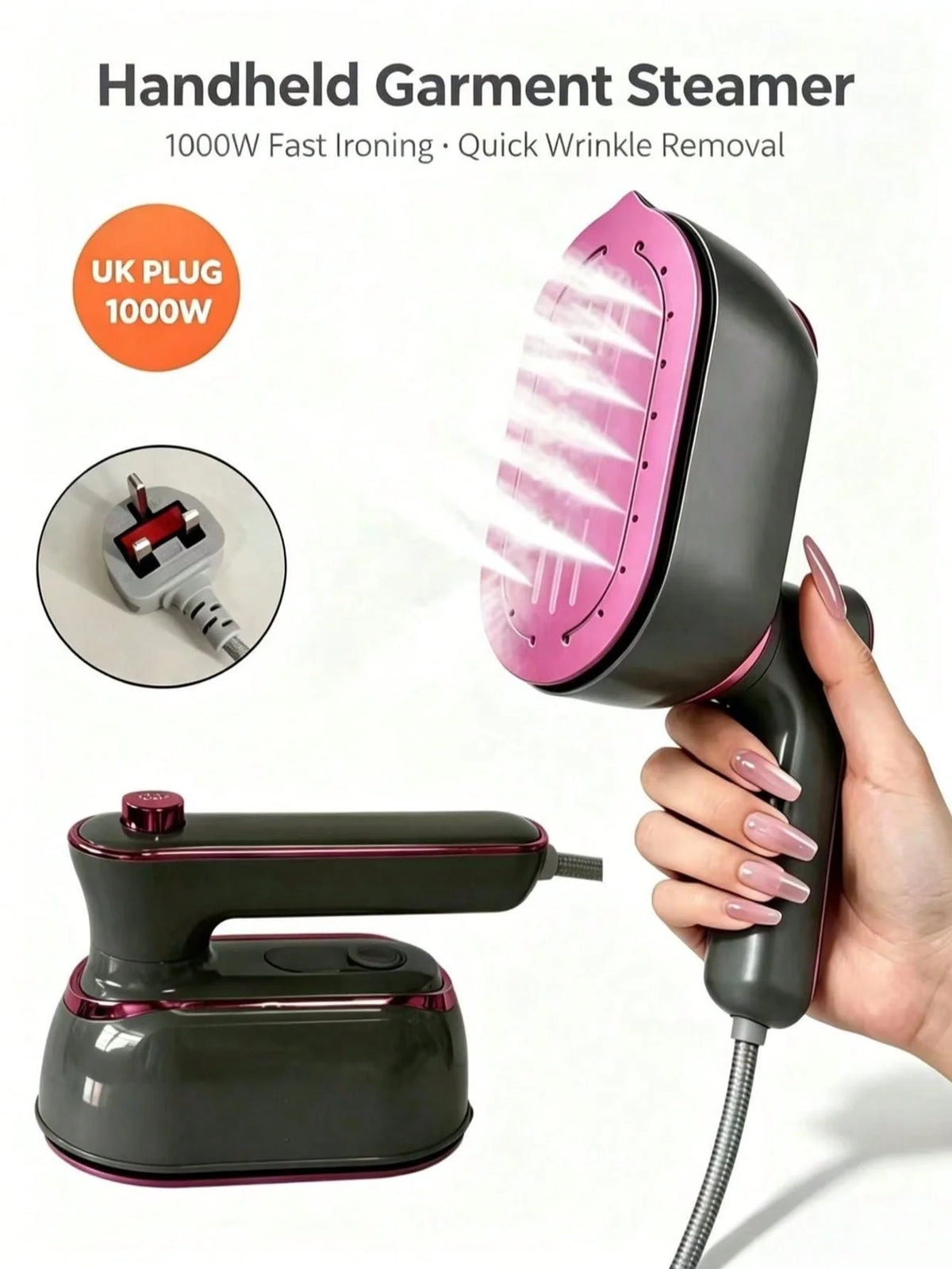 Vaporizador de ropa portátil de 1000 W con mango giratorio 180°