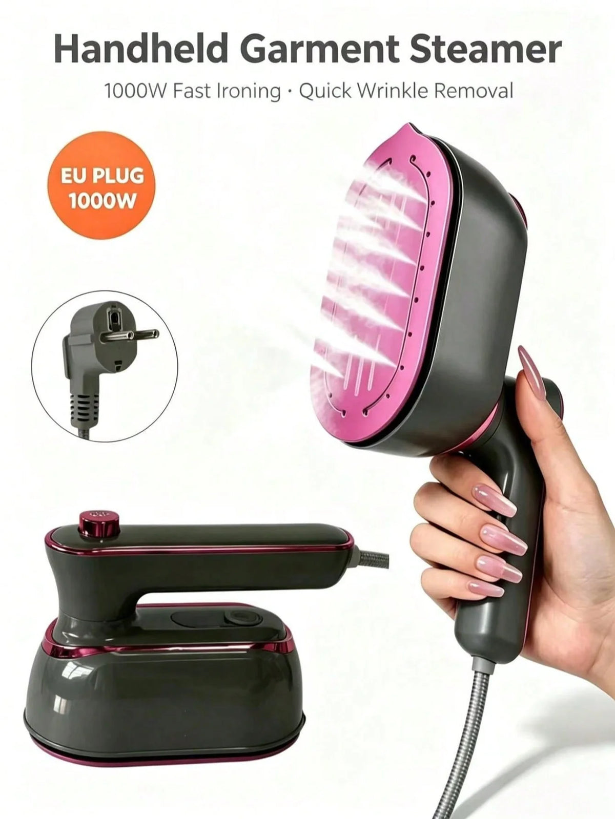 Vaporizador de ropa portátil 1000 W con mango giratorio 180°